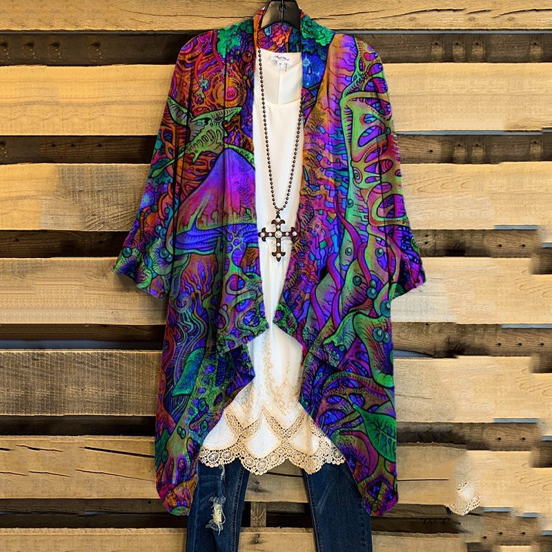 Womens mushroom tie-dye oversized cardigan