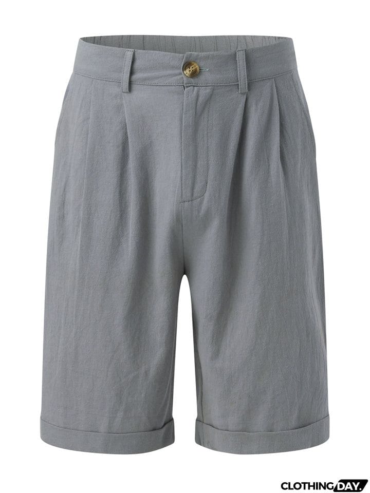 Classical Slim Fit Button Plain Shorts for Male