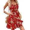 Women's Elegant Sleeveless Floral Printed Elastic Waist Strap Short Dress