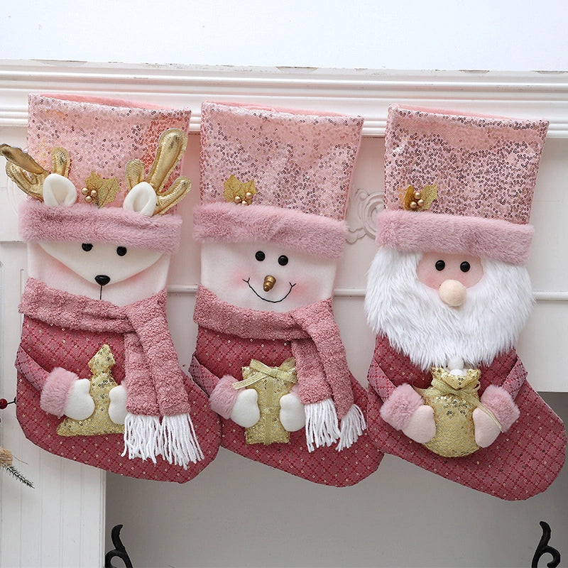 Qiaoding Cross-border New Christmas Holiday Decoration Sequins Plush Decoration Christmas Stocking Children's Candy Bag Hanging Ornaments