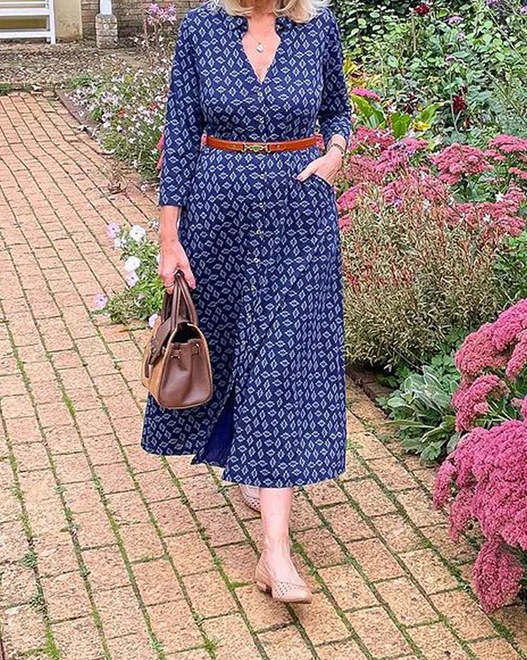 Printed Button Dress