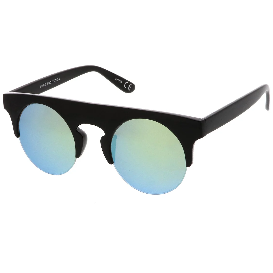 Modern Flat Top Horn Rimmed Round Flat Lens Semi Rimless glasses 48mm