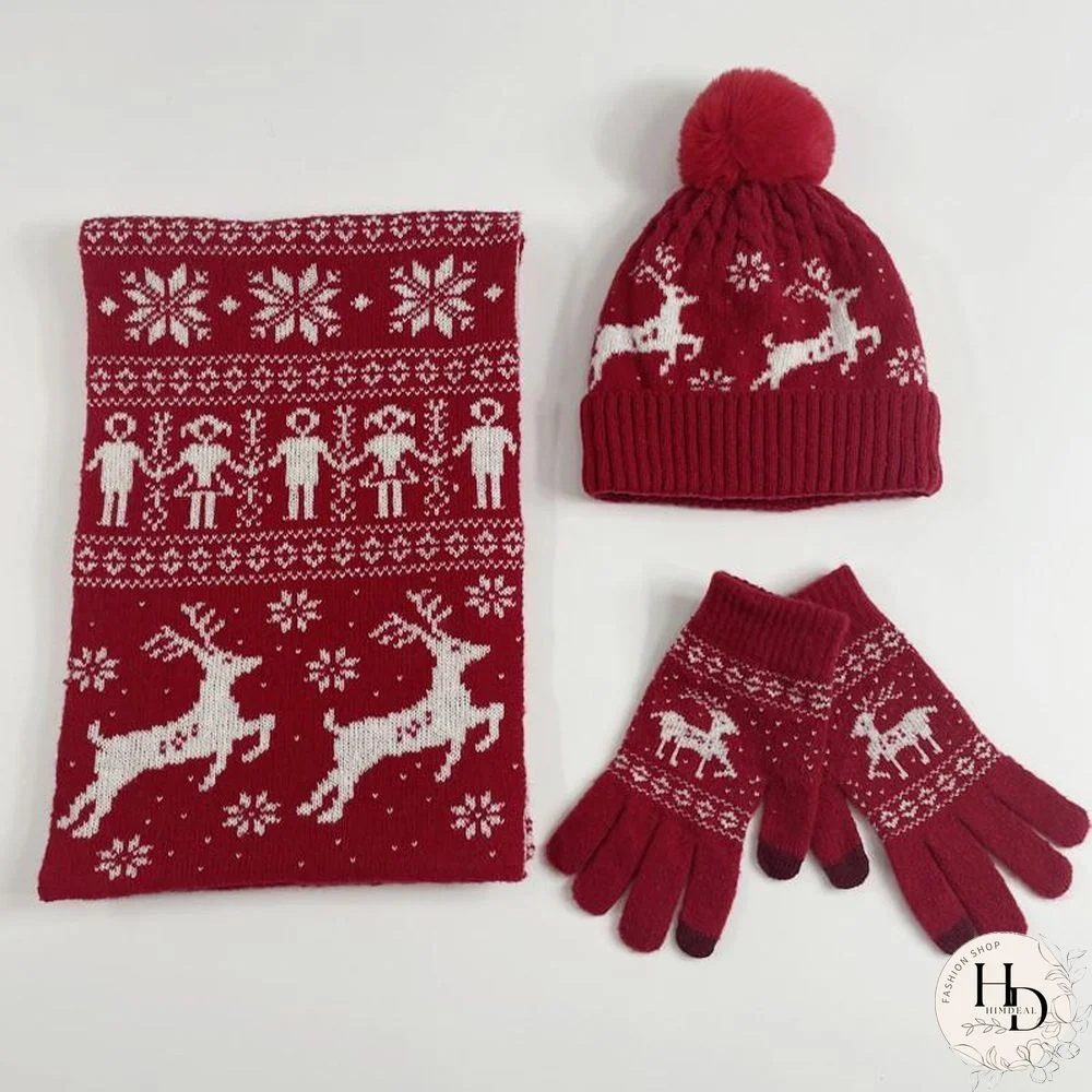 Women Elk Pattern Winter Warm Set