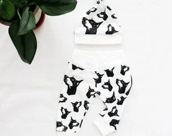 Pornhint Doberman Print Baby Leggings And Hat Set, Dog Theme Baby Shower Gift For Girls Boys, Organic Cotton Gender Neutral Baby Coming Home Outfit