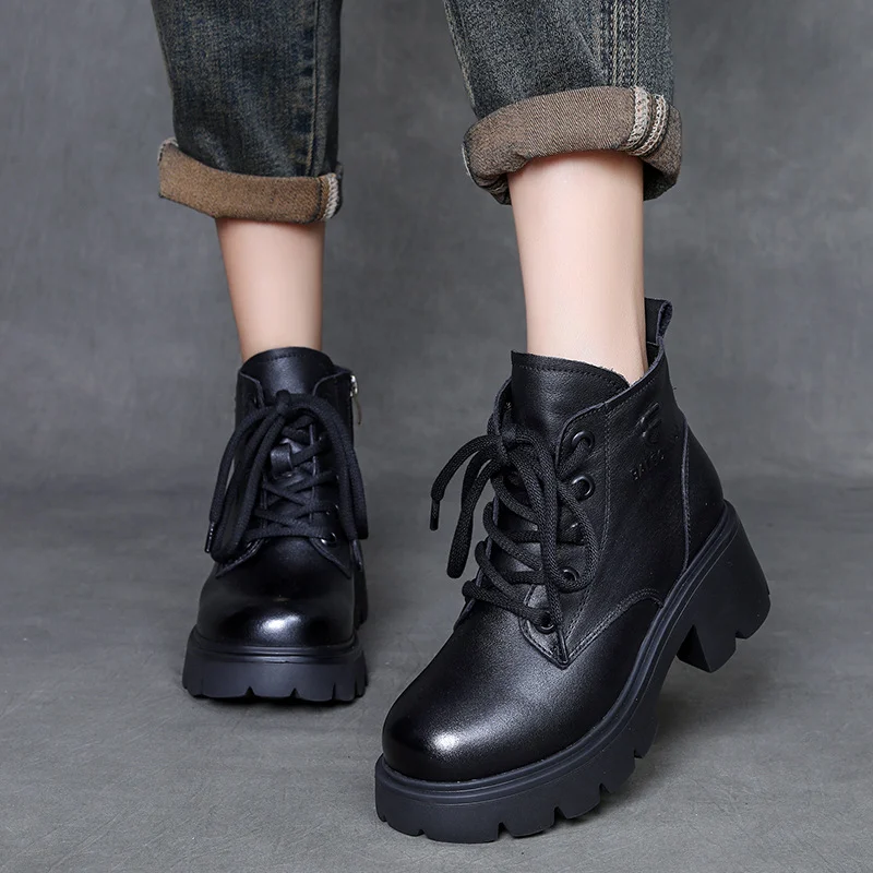 Yyvonne Kraft English Wind Martin Boots Women Winter New Small High-Hee Height Height Leather Boots Plus Velvet Short Boots