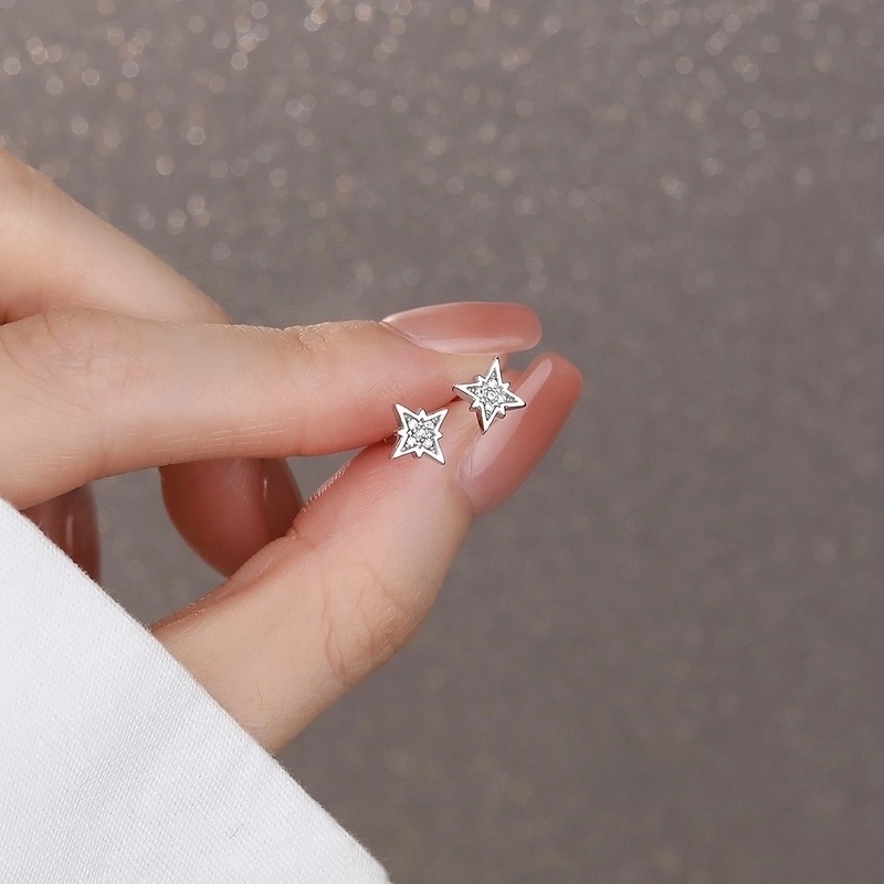 1 Pair 925 Sterling Silver Star Ear Studs