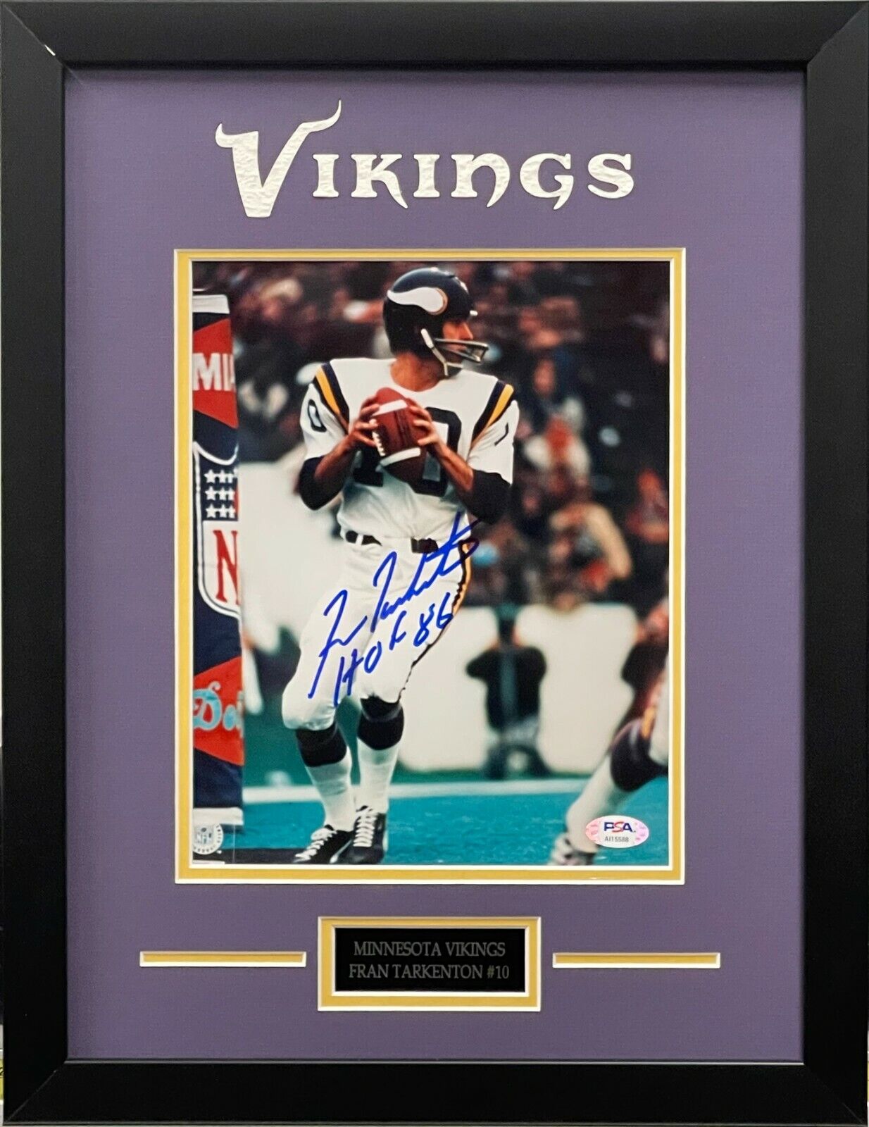 Fran Tarkenton autographed framed inscribed 8x10 NFL Minnesota Vikings PSA COA