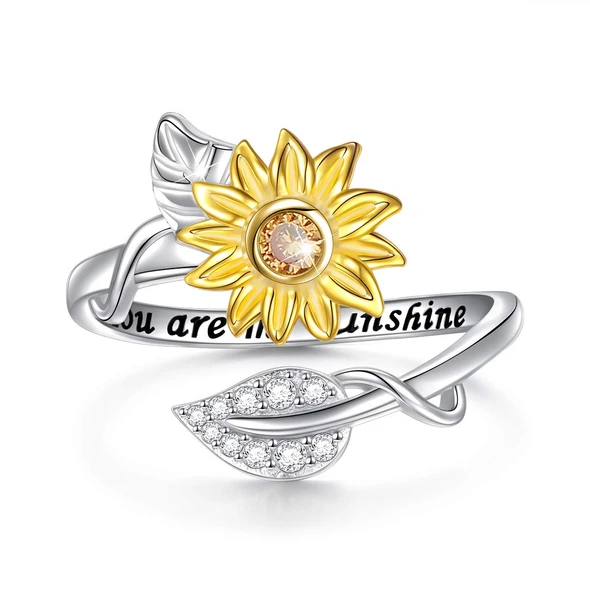 You are My Sunshine Sunflower Heart Ring