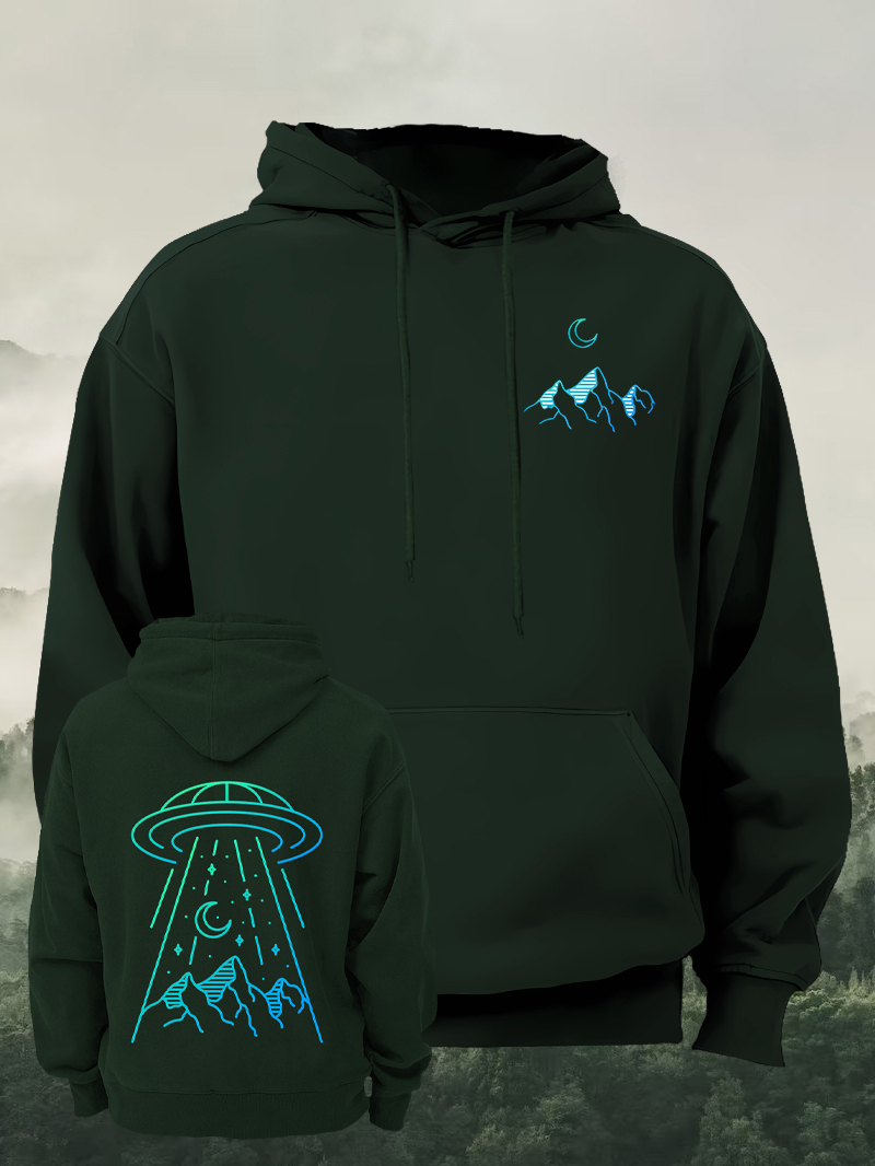 Men's Colorful Alien Spaceship Mountain Hoodie