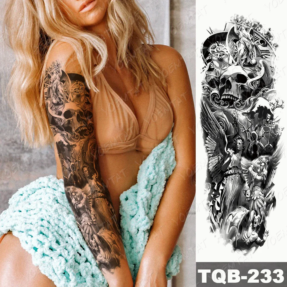 Sdrawing Arm Sleeve Tattoo Tiger Palm Lighthouse Waterproof Temporary Tatto Sticker Compass Beach Body Art Full Fake Tatoo Men