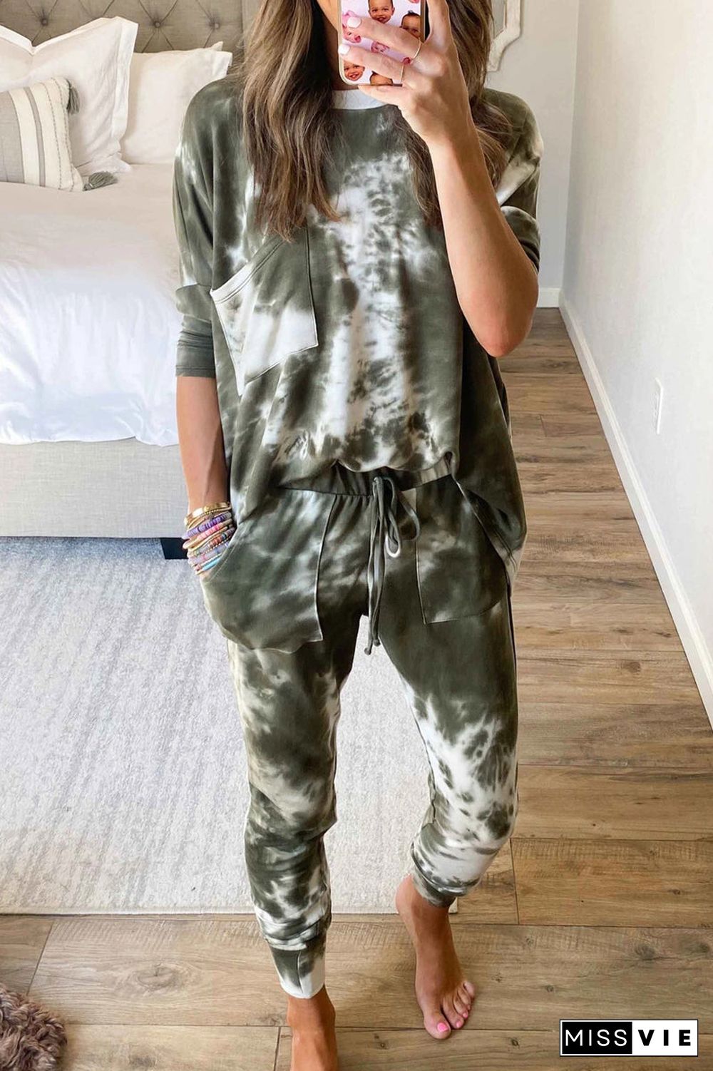 Tie Dye Drawstring Waist Two Pieces Sets