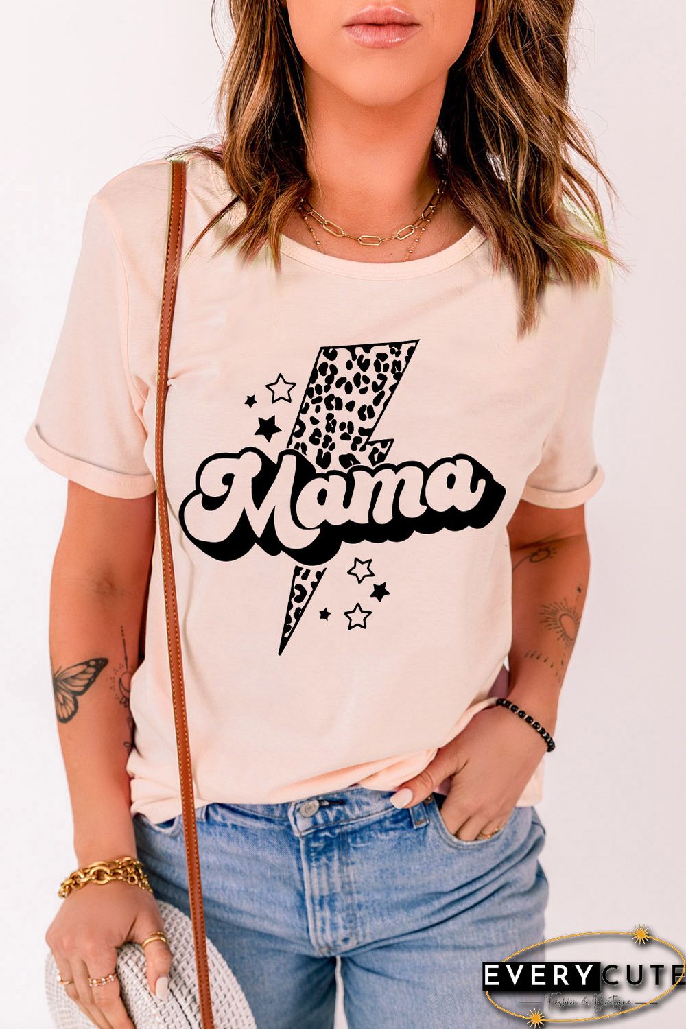 Pink Leopard Star Lightweight Short Sleeve Graphic T Shirt