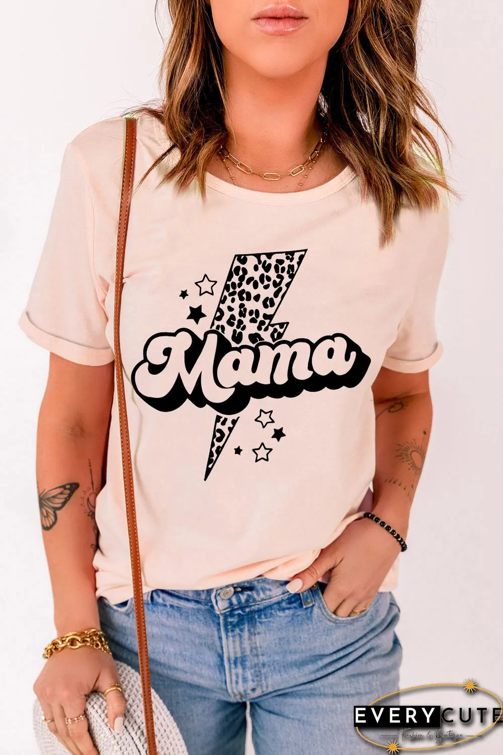 Pink Leopard Star Lightweight Short Sleeve Graphic T Shirt