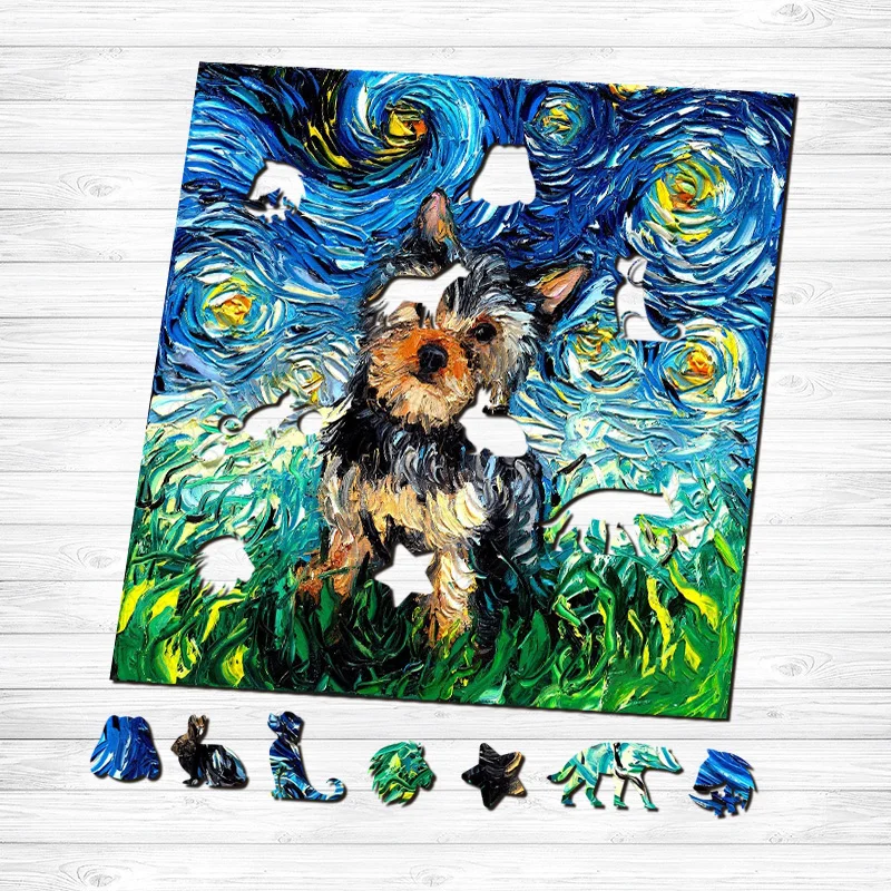 Jeffpuzzle™-JEFFPUZZLE™ Van Gogh Starry Sky - Puppy Wooden Puzzle