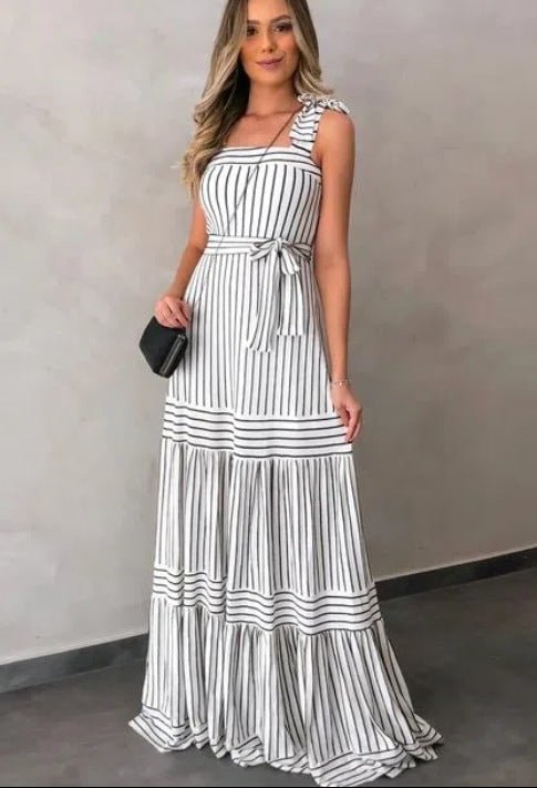 Striped Dress New Bohemian Suspender Dress Black Dresses | EGEMISS