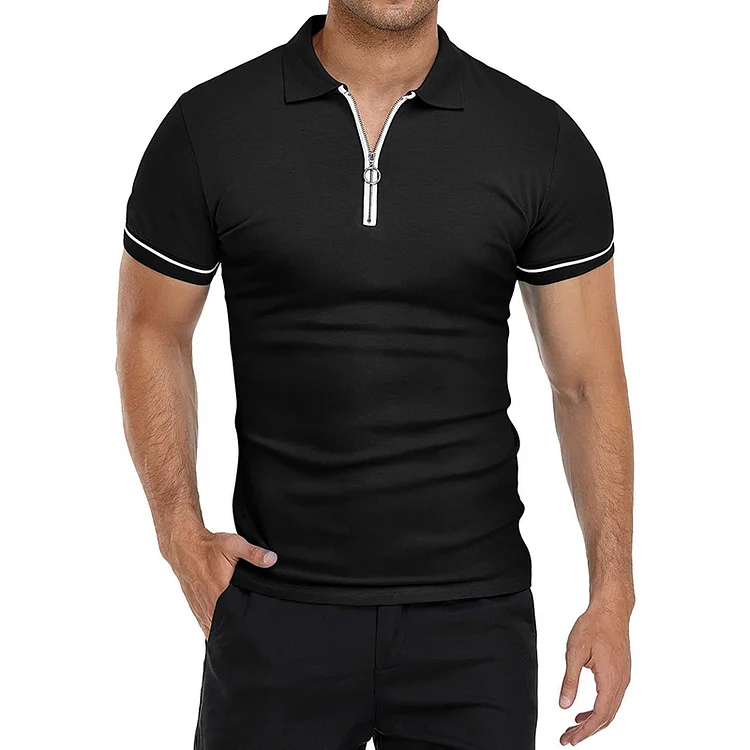 BrosWear Men's Zip Casual Short Sleeve  Polo Shirt
