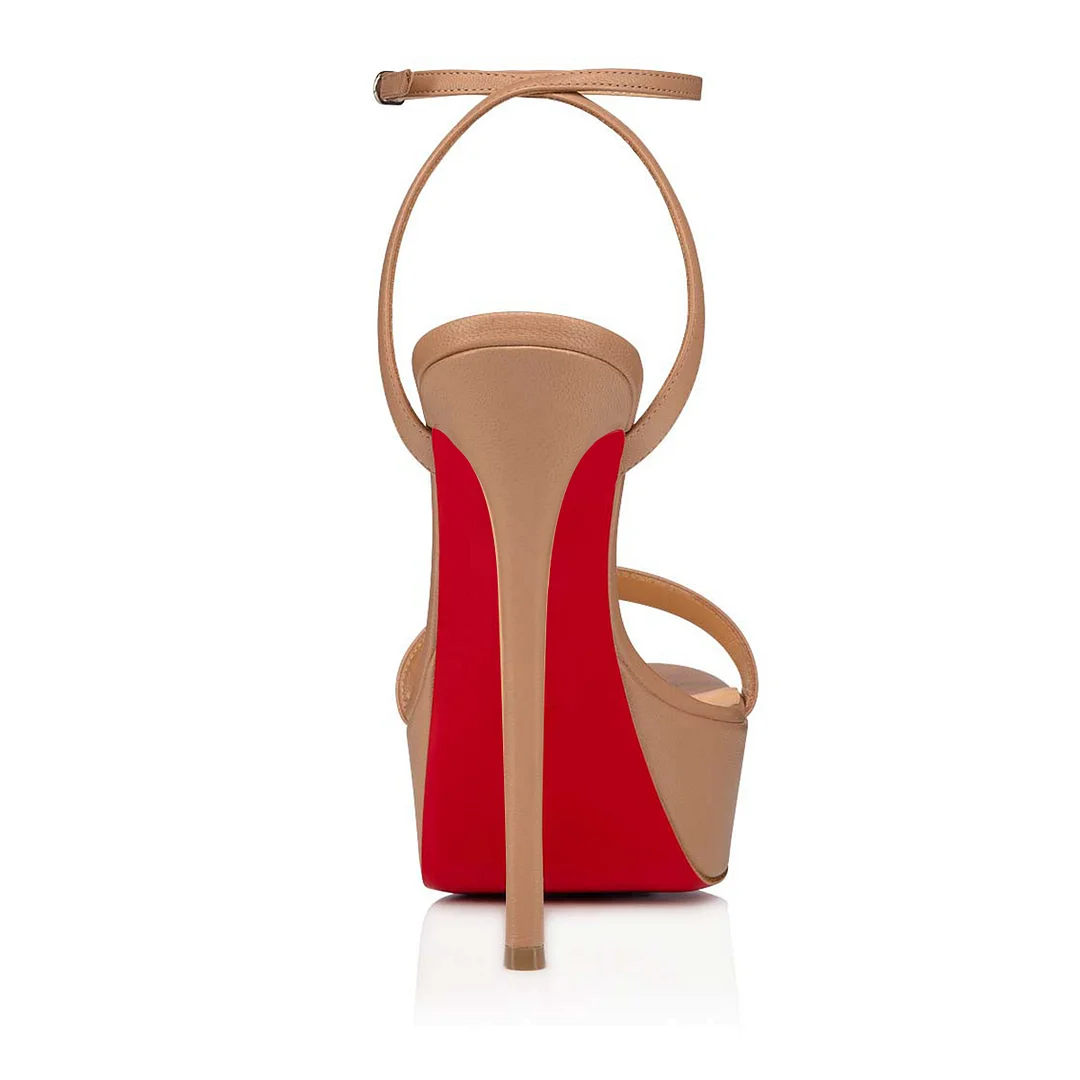 145mm Open Toe Platform Sandals Ankle Strap High Heel Matte Red Bottom Summer Shoes-MERUMOTE