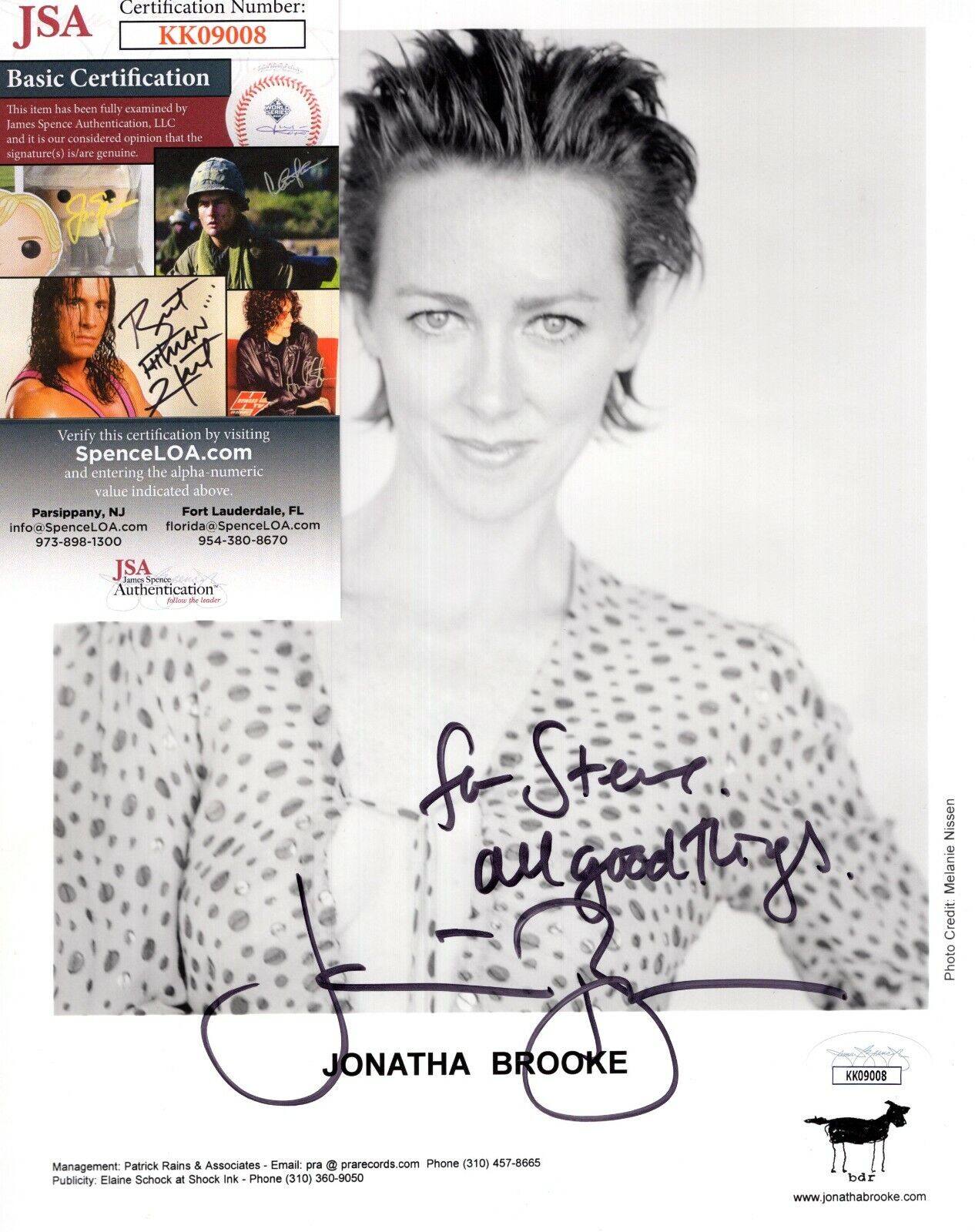 Jonatha Brooke Folk Rock Singer Signed Autograph 8x10 Promo Photo Poster painting with JSA COA