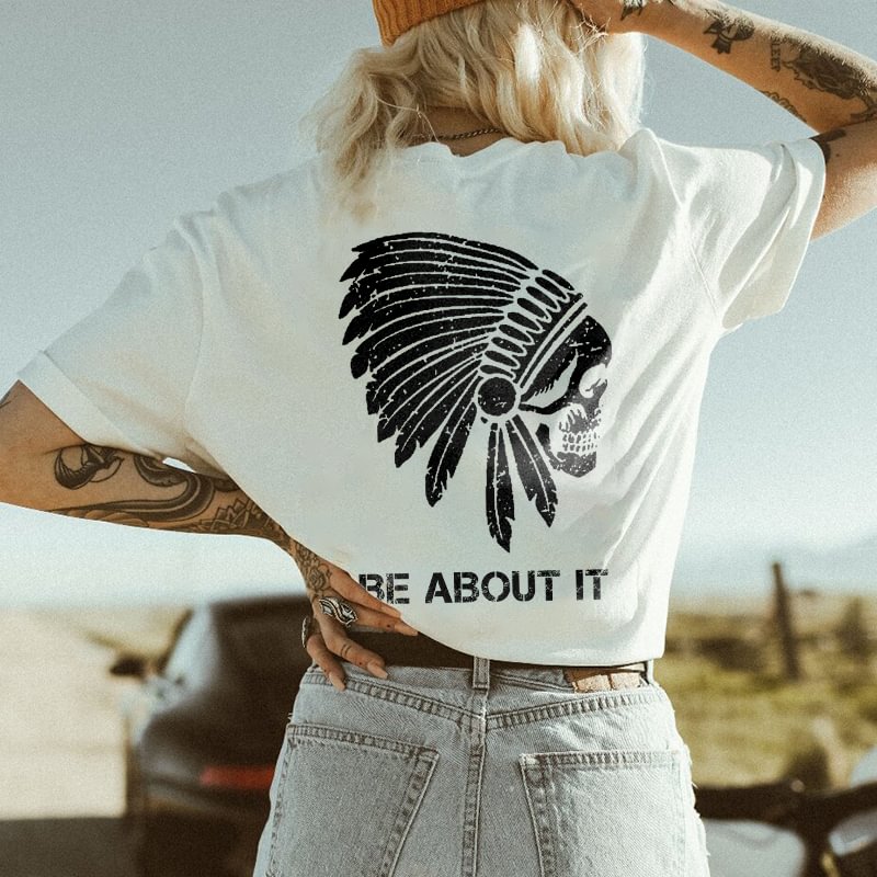 BE ABOUT IT tribal skull print t-shirt designer