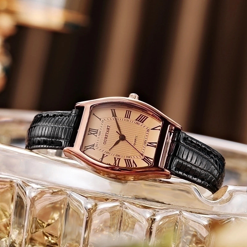 Vintage Style Solid Color Buckle Quartz Women's Watches2