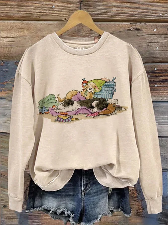 🐕🐾Stray Dog Print Casual Crew Neck Sweatshirt
