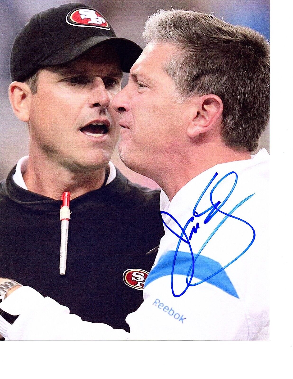 Jim Schwartz hand auto signed football Photo Poster painting Detroit Lions 8x10 Jim Harbaugh d