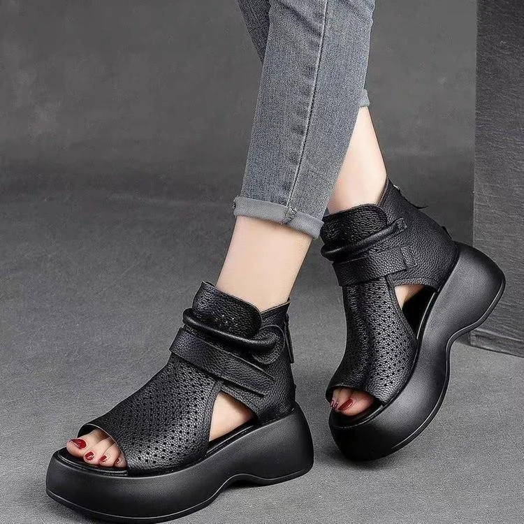 Platform Cutout Boots Back Zip Wedge Sandals shopify Stunahome.com