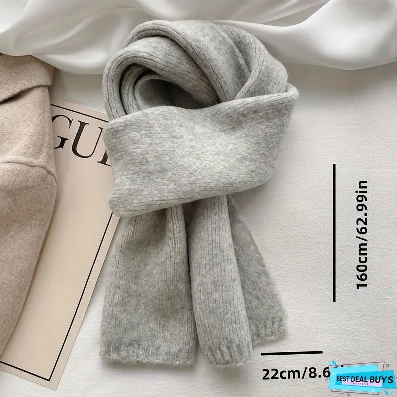 Elegant Women's Solid Color Scarf - Soft Warm Polyester Cotton Blend, Elastic, Windproof Decorative Neck Warmer For Casual Outings, Woven