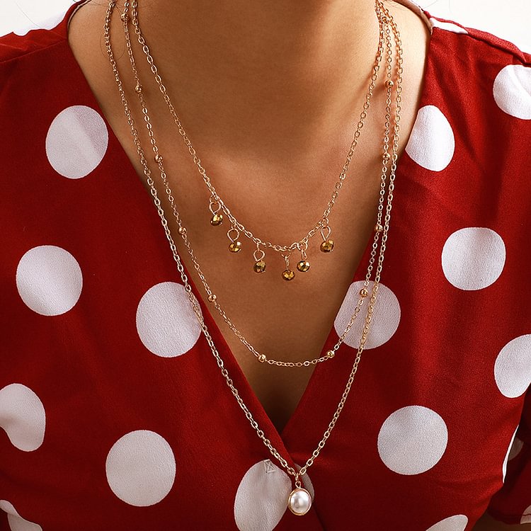 Pearl pendant multilayer clavicle chain