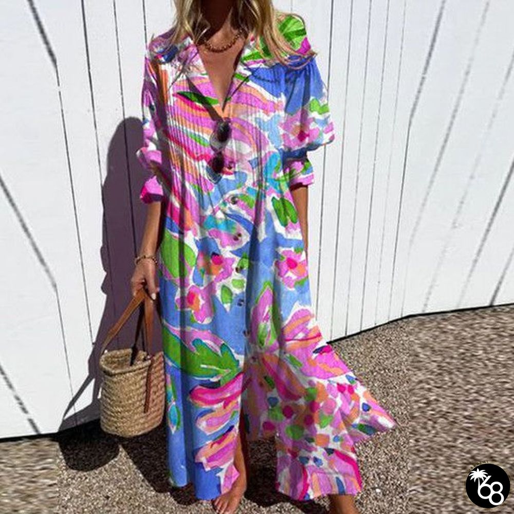Pink Floral Print Half Sleeve Maxi Dress | 168DEAL