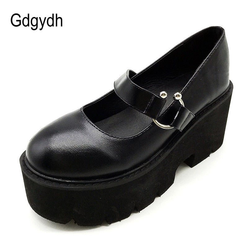 Gdgydh Spring Autumn Chunky Heel Vintage Lolita Shoes Women Platform Shoes Mary Jane Buckle Strap School Shoes For Girls Black