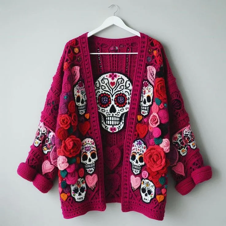 Women's Day Of The Dead Skull Pattern Sweater Cardigan