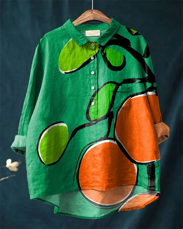 Vintage Orange Tree Art Print Cotton and Linen Shirt
