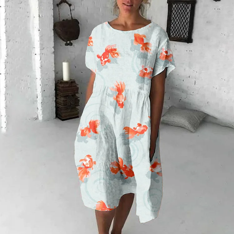 Comstylish Fish Japanese Art Flowy Midi Dress