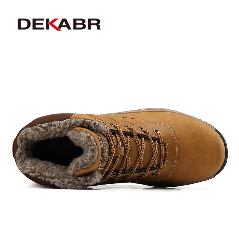 DEKABR Men High Quality Genuine Leather Boots Male Winter Casual Motorcycle Ankle Boots Men Lace-Up Boots Fashion Men Boots