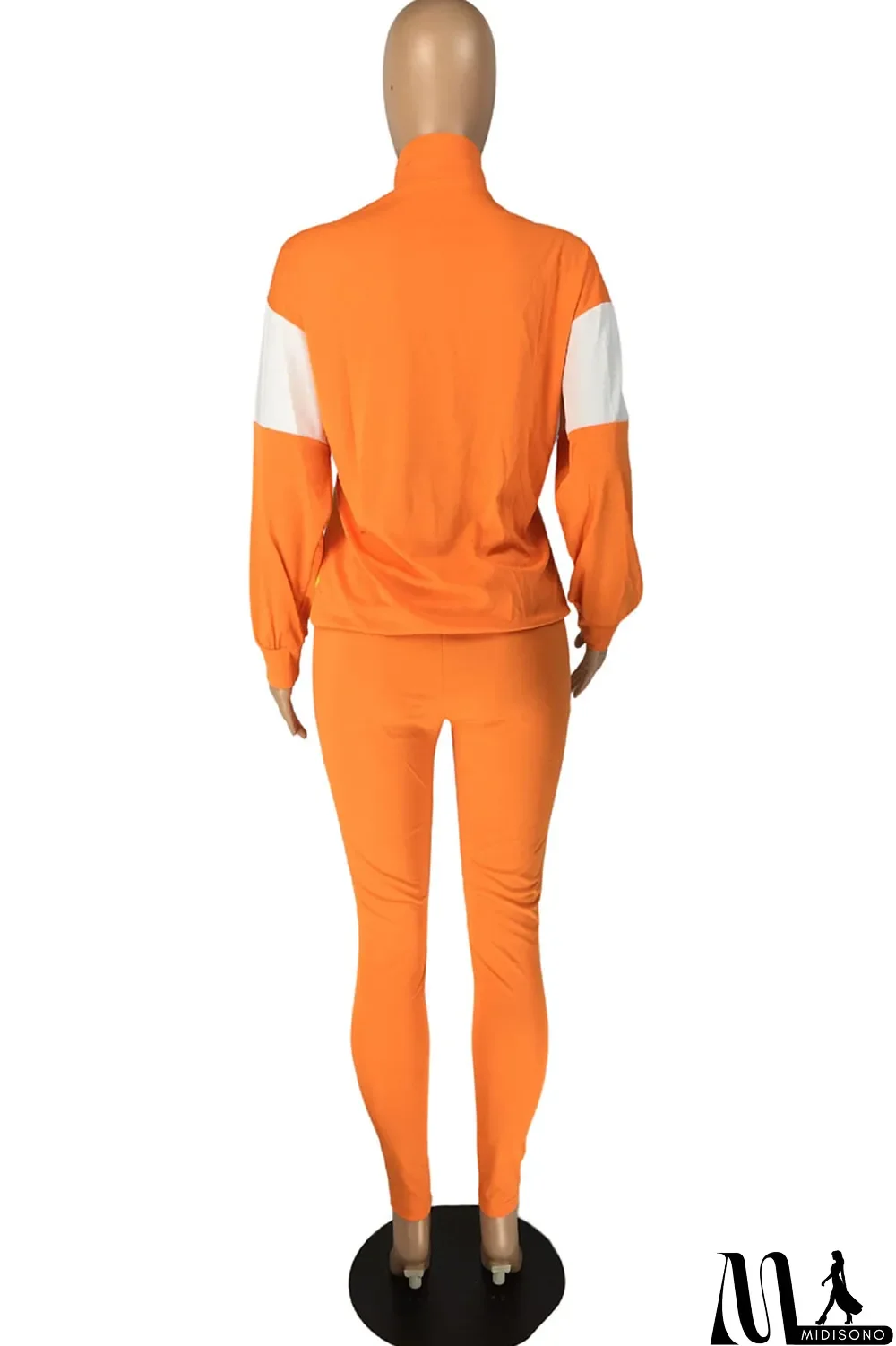 MidiSono - Fluorescent green Casual Striped Print Zippered Split Joint Mandarin Collar Long Sleeve Two Pieces