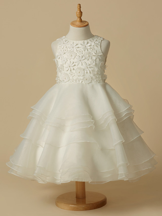 Dresseswow Sleeveless Scoop Neck A-Line Knee Length Flower Girl Dress Lace Organza With Lace