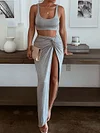 Sexy Slim Solid Color Split-Side Vest+Skirt Two Pice Suits
