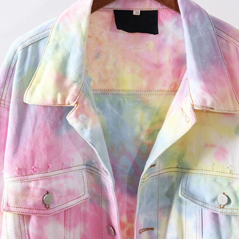 Korean Rainbow Hole Short Outerwear Women Spring And Autumn 2021 New Loose Single-Breasted Streetwear Denim Jacket Coats