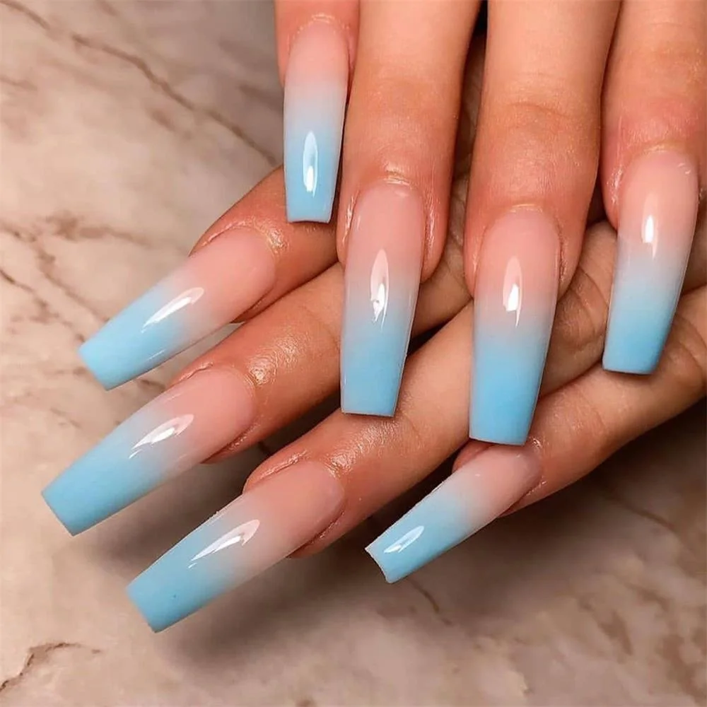 Super Long Fake Nails Coffin Glossy Artificial Plastics Impress Press On Nails False Girls Ballerina full cover Fingernails Tips