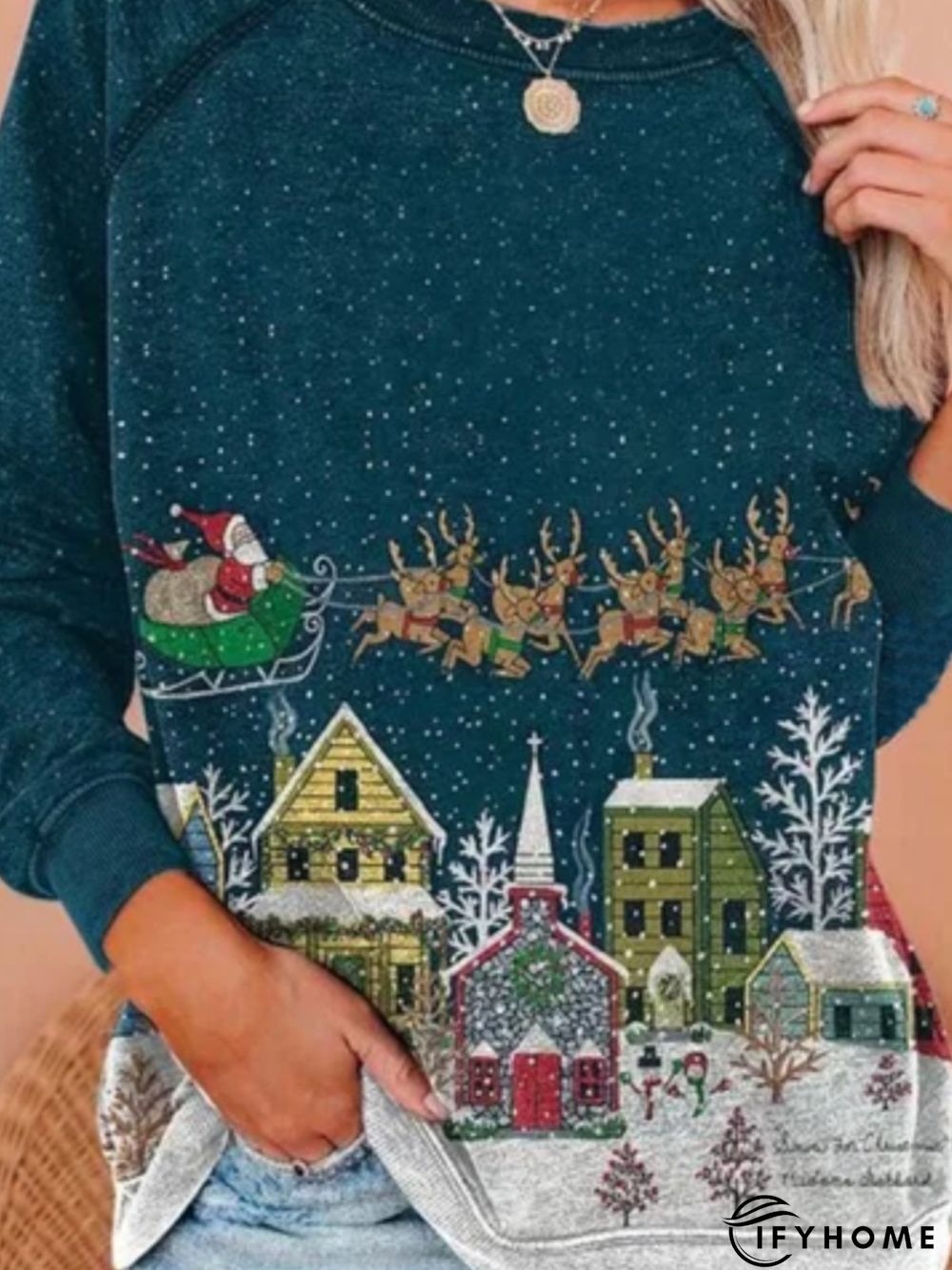 Christmas Xmas Long Sleeve Round Neck Plus Size Printed Top Sweatshirt | IFYHOME