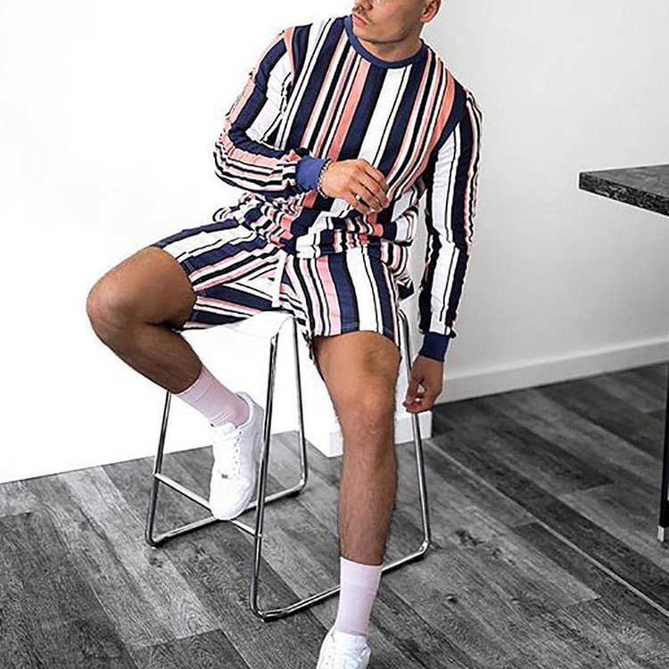 Sports and leisure style colorful striped suit