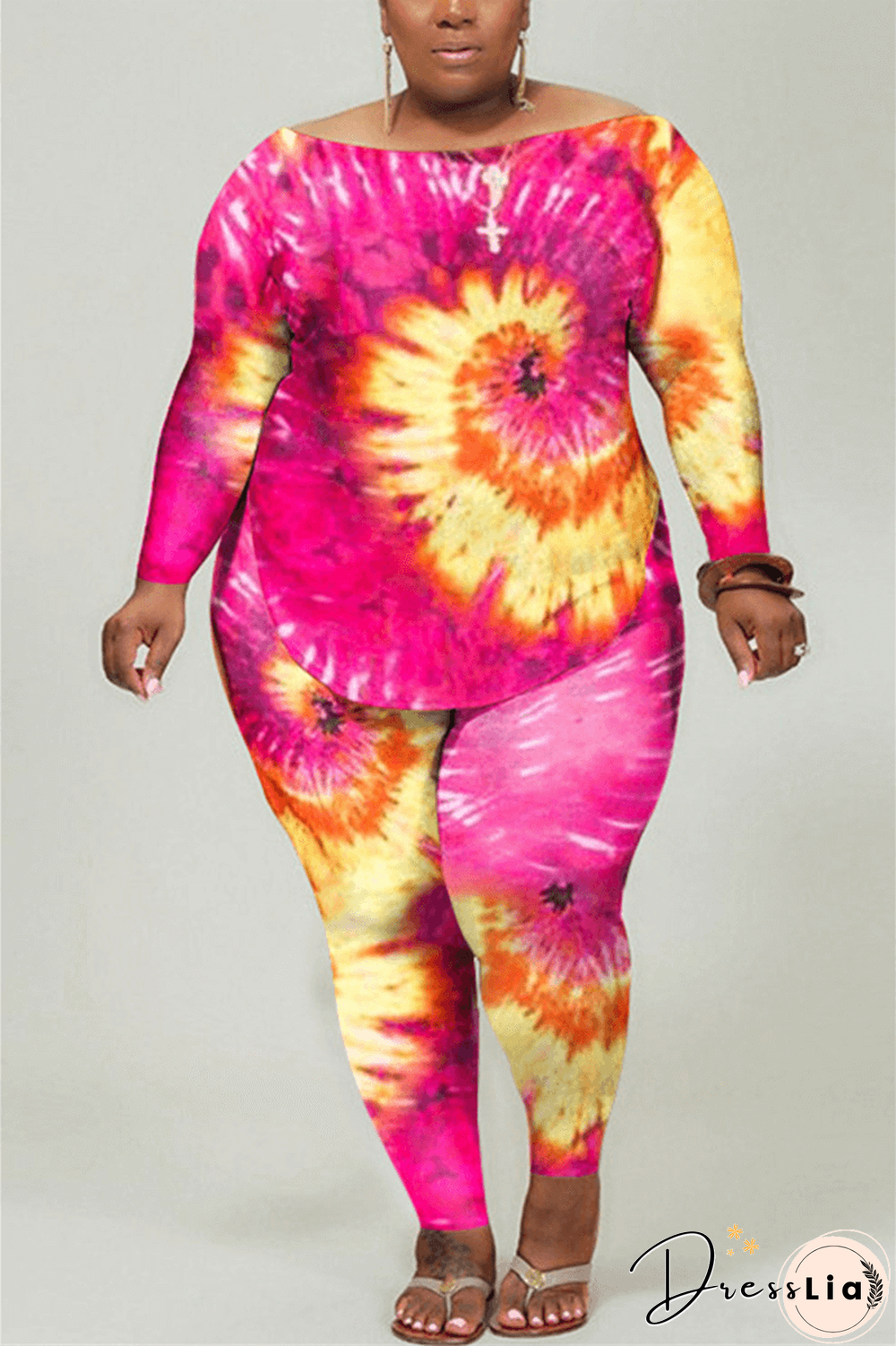 Fashion Casual Regular Print Tie Dye Plus Size Two Piece