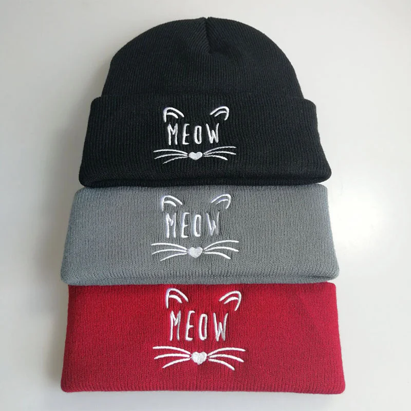 Meow Cute Cat Knitted Beanie Hip Hop Warm Pullover Hat