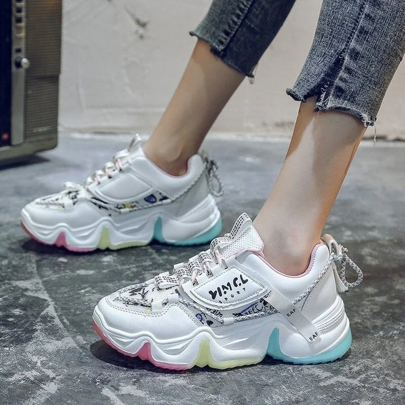 Colorful old shoes female tide 2021 new shoes graffiti single shoes personality casual shoes women's shoes large size