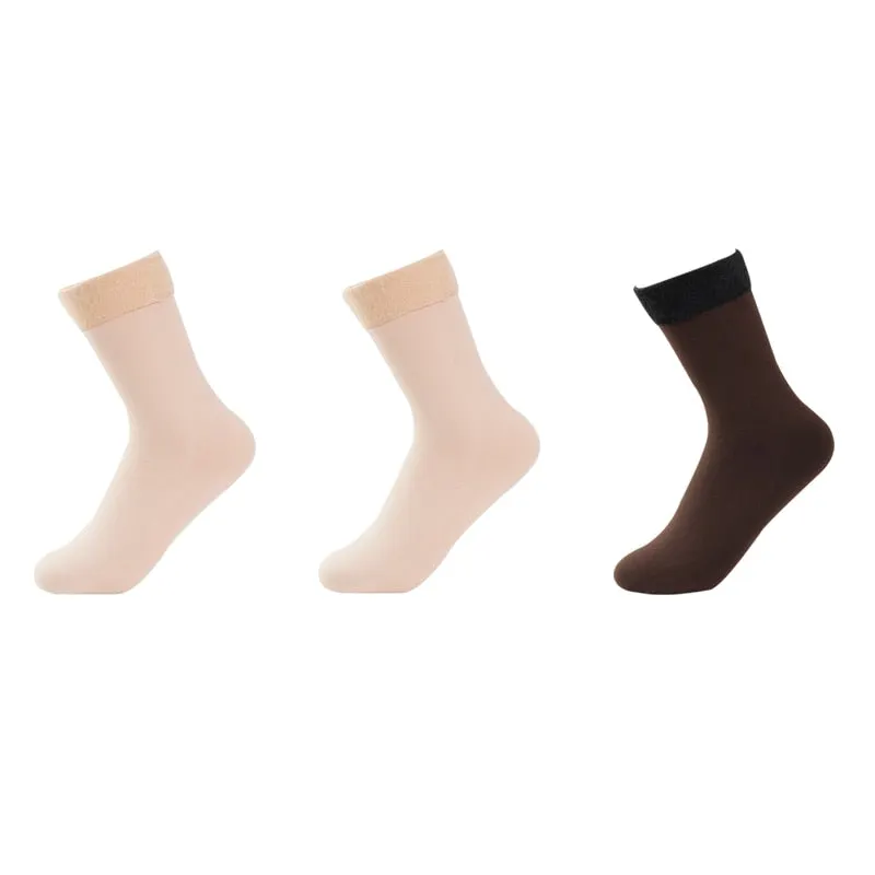 3 Pairs Women Winter Warm Thicken Casual Solid Color Socks Pack Home Snow Boots Velvet Home Floor Sock Set Lots Keep Warm