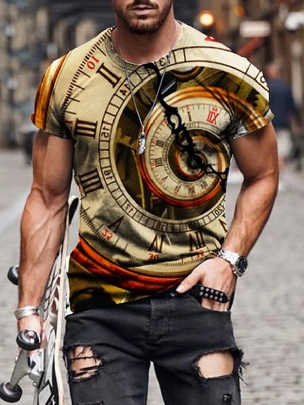 BrosWear Men's Spin Time Psychedelic Print Short Sleeve T-shirt