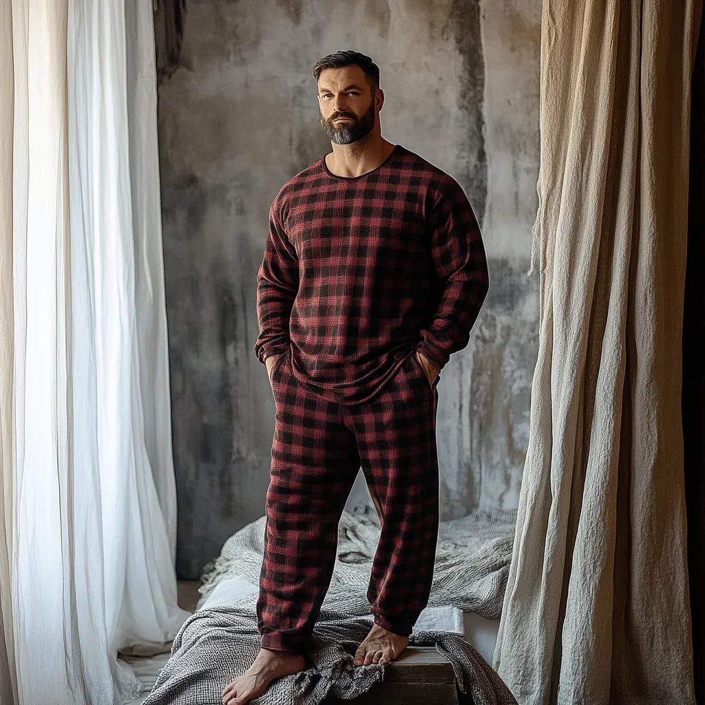 Men's Christmas Autumn And Winter Warm And Comfortable Casual Pajamas And Pants Two-piece Set-inspireuse