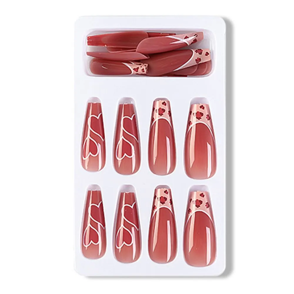 24pcs Fake nails with designs Long Coffin False Nails Ballerina Full Nail Art Tips Press on Nails Beauty Artificial Nails-Nail Inspo