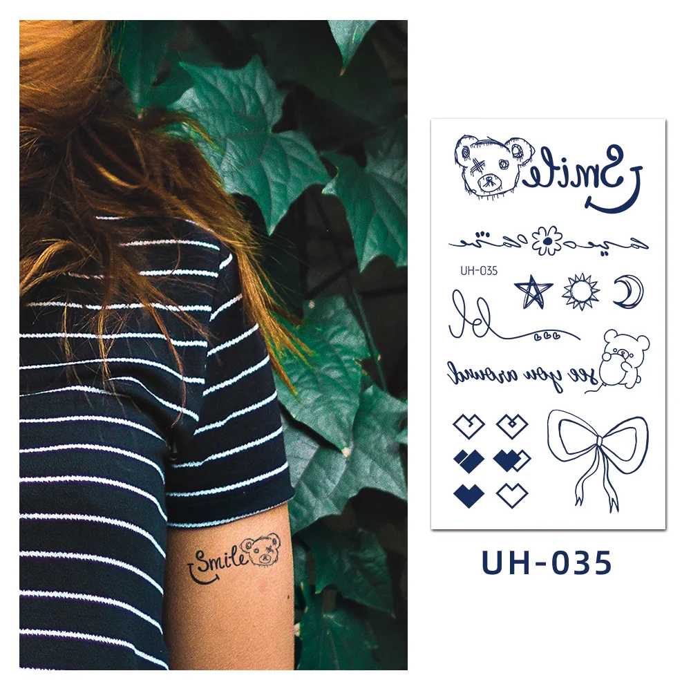 Sdrawing Stickers Semi-permanent Juice Lasting Tattoo Blue Butterfly Fake Waterproof Tattoos Temporary Women Arm Chest Body Art